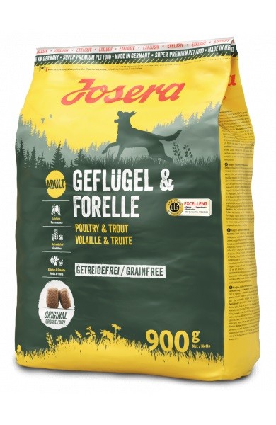 AKTION Josera Geflügel & Forelle Trockenfutter für Hunde 5x 900g + Quietsche-Seppl gratis