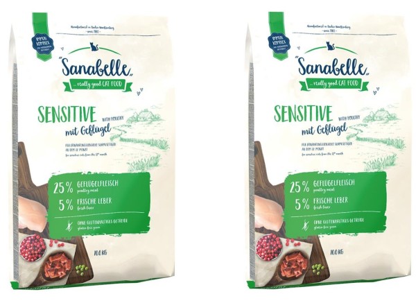 Sanabelle Sensitive Geflügel 2 x 10kg für ernährungssensible Katzen