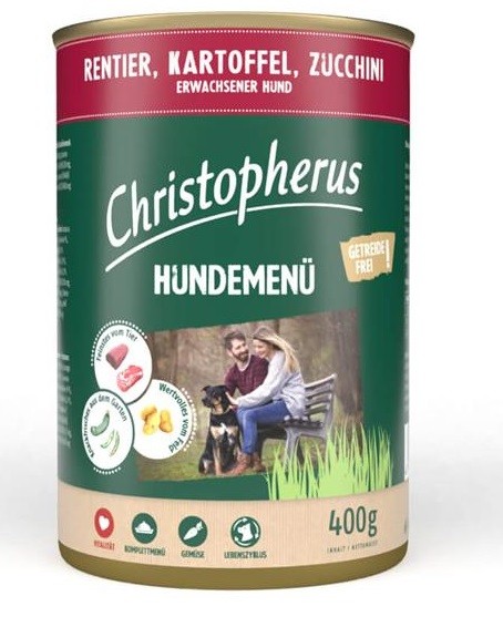 Christopherus Hundemenü mit Rentier, Kartoffel, Zucchini 6 x 400g Hundefutter