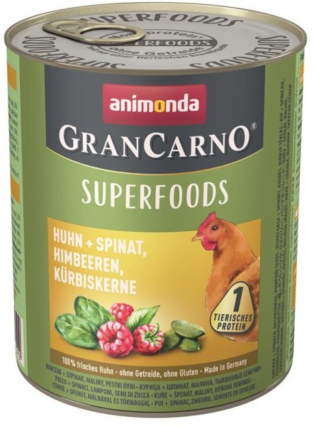 Animonda GranCarno Adult Superfood Huhn & Spinat 6 x 800g getreidefreies Hundefutter