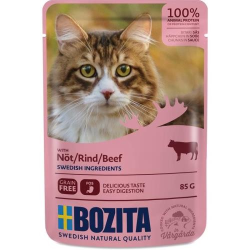 Bozita Pouch Häppchen in Soße mit Rind 12 x 85g Katzenfutter