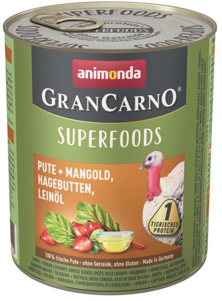 Animonda GranCarno Adult Superfood Pute & Mangold 6 x 800g getreidefreies Hundefutter