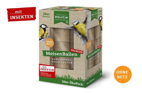 Delicia MeisenBallen ÖkoPack mit Insekten 30er ohne Netz Ganzjahresvogelfutter