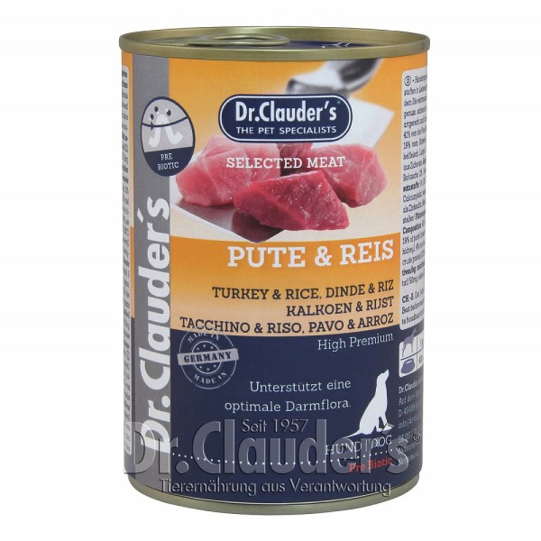 Dr. Clauders Dog Dose Selected Meat Pute & Reis 6 x 400g Hundefutter nass