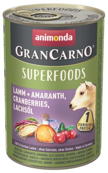 Animonda GranCarno Adult Superfood Lamm & Amaranth 6 x 400g getreidefreies Hundefutter