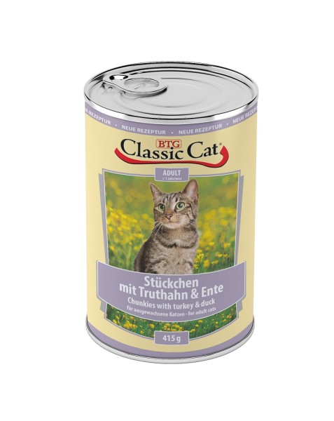 Classic Cat Dose Stückchen mit Truthahn & Ente 24 x 415g Katzenfutter