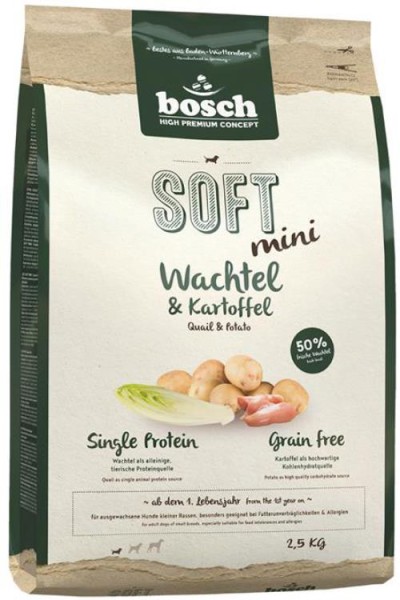 Bosch HPC SOFT MINI Wachtel und Kartoffel 2,5 kg getreidefrei für kleine Rassen