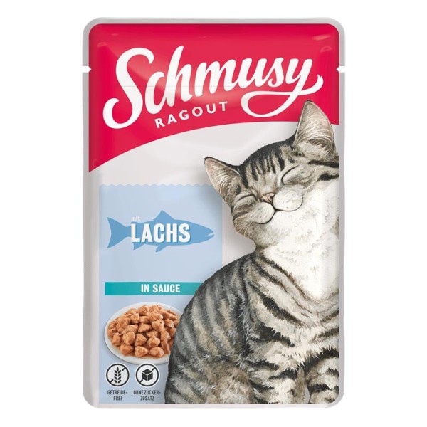 Schmusy Ragout mit Lachs in Sauce 22 x 100g getreidefreies Katzenfutter