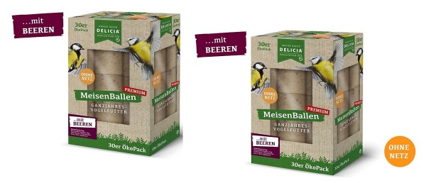 Delicia MeisenBallen ÖkoPack mit Beeren 2 x 30er ohne Netz Ganzjahresvogelfutter