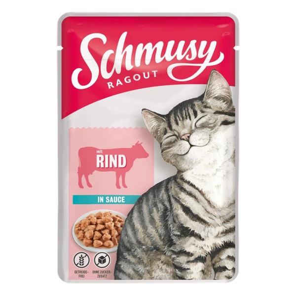 Schmusy Ragout mit Rind in Sauce 22 x 100g getreidefreies Katzenfutter