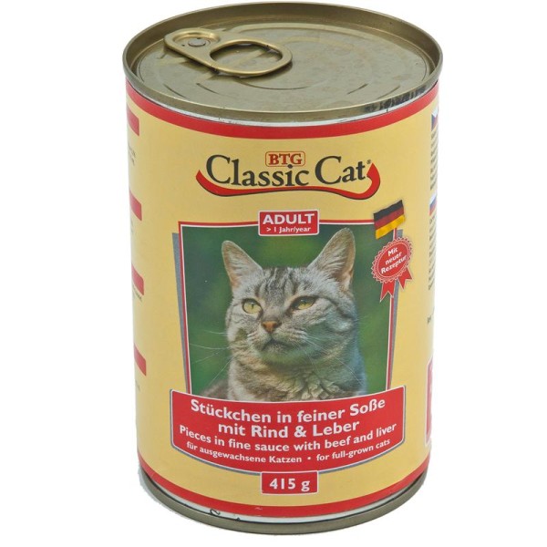 Classic Cat Dose Stückchen mit Rind & Leber 24 x 415g Katzenfutter
