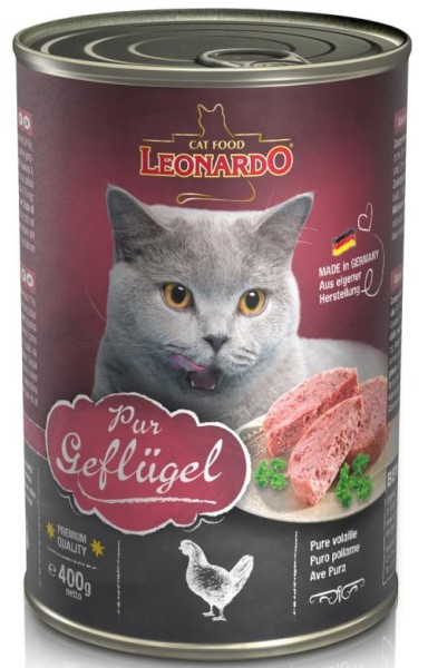 Leonardo Geflügel Pur 6 x 400g Dose Feuchtnahrung für Katzen