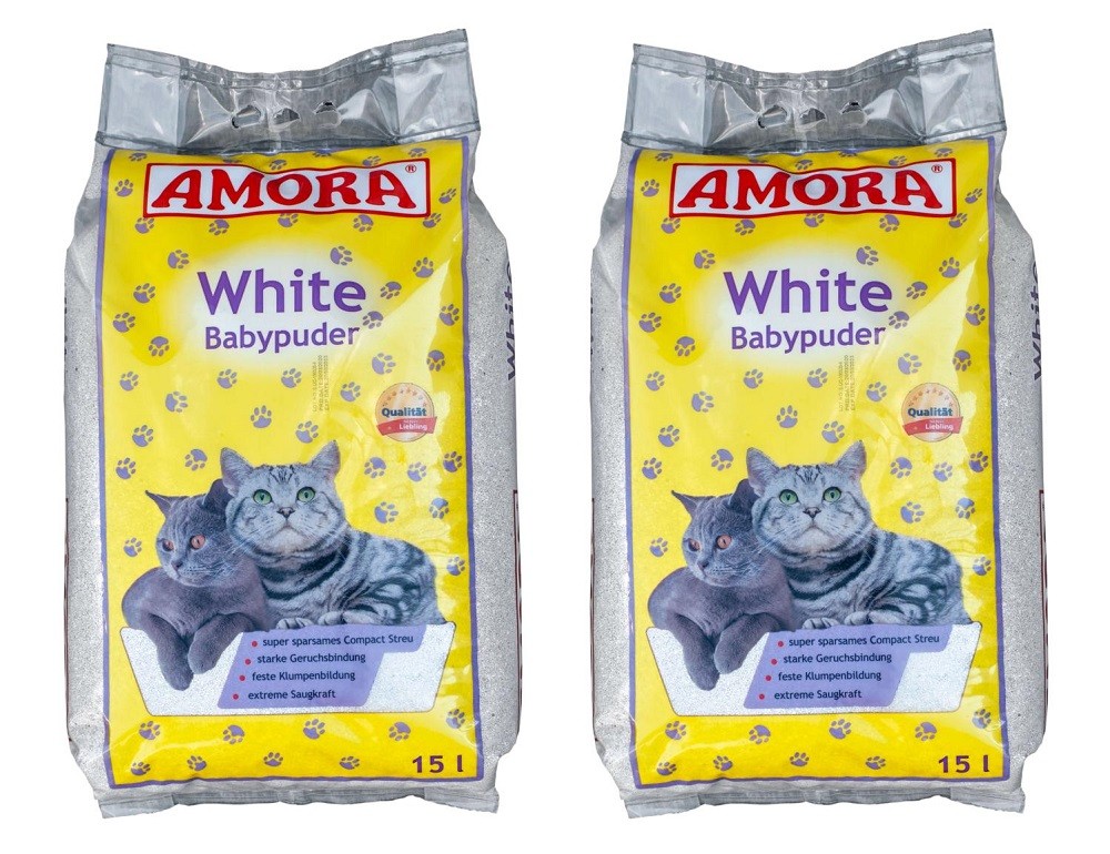 Amora white mit Babypuderduft 2 x 15 Liter Katzenstreu