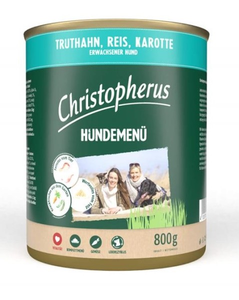 Christopherus Hundemenü mit Truthahn, Reis, Karotte 6 x 800g Hundefutter