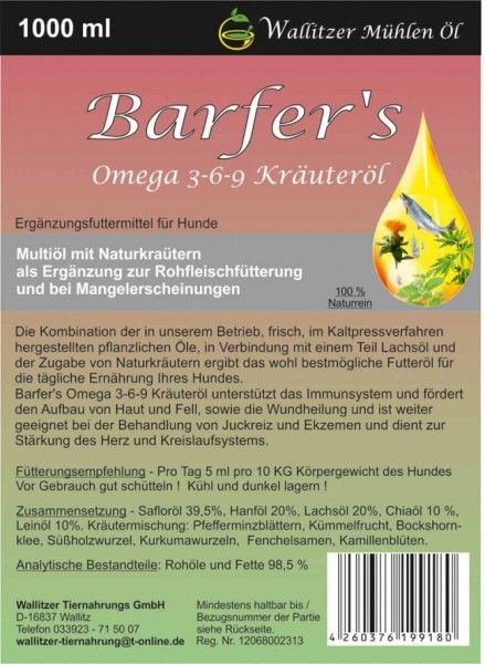 Wallitzer Barfers Omega 3-6-9 Kräuteröl 1000ml