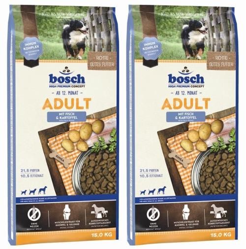 2 x 15 kg=30 kg Bosch Adult Fisch & Kartoffel Hundefutter
