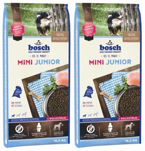 2 x 15 kg = 30 kg Bosch Mini Junior Hundefutter für Welpen