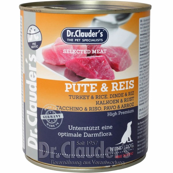 Dr. Clauders Dog Dose Selected Meat Pute & Reis 6 x 800g Hundefutter nass