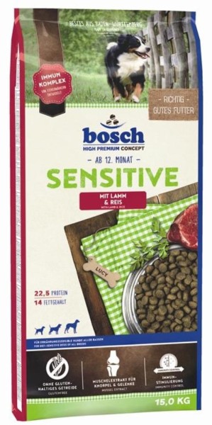 15 kg Bosch Sensitive Lamm & Reis Hundefutter für ernährungssensible Hunde