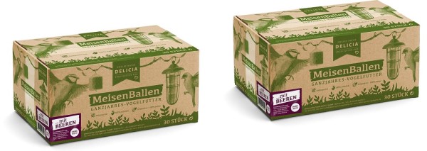 Delicia MeisenBallen ÖkoPack mit Beeren 2 x 30er im BIO-Netz Ganzjahresvogelfutter