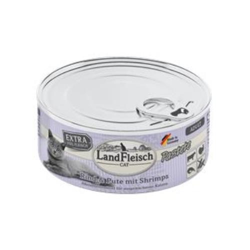 LandFleisch Cat Adult Pastete Rind, Pute & Shrimps 6 x 100g