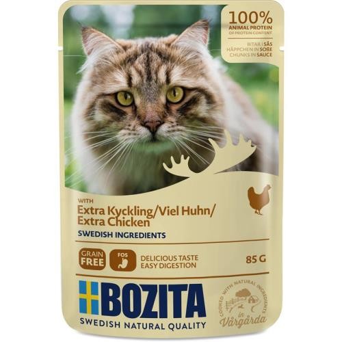 Bozita Pouch Häppchen in Soße mit viel Hühnchen 12 x 85g Katzenfutter