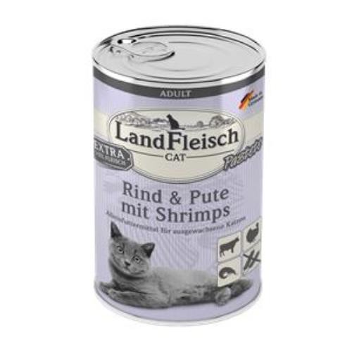LandFleisch Cat Adult Pastete mit Rind, Pute & Shrimps 6 x 400g