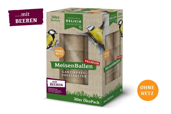 Delicia MeisenBallen ÖkoPack mit Beeren 30er ohne Netz Ganzjahresvogelfutter
