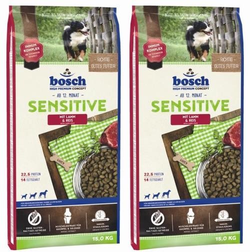 2 x15 kg= 30 kg Bosch Sensitive Lamm & Reis für ernährungssensible Hunde
