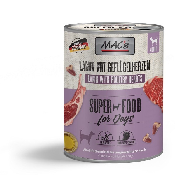 Macs Dog Lamm & Geflügelherzen 6 x 800g Dose Hundefutter