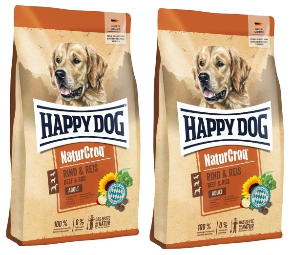 2 x 15 kg Happy Dog NaturCroq Rind & Reis