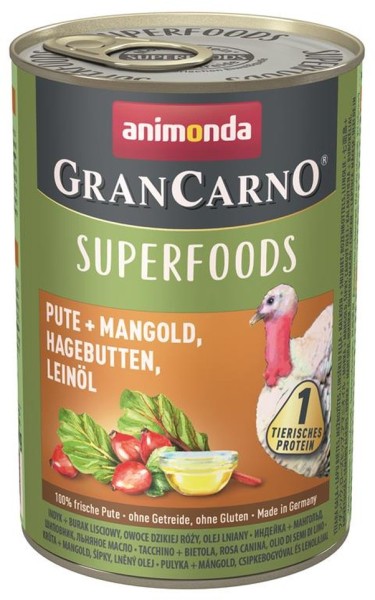 Animonda GranCarno Adult Superfood Pute & Mangold 6 x 400g getreidefreies Hundefutter