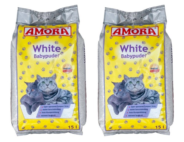 Amora white mit Babypuder 2 x 15 l Katzenstreu