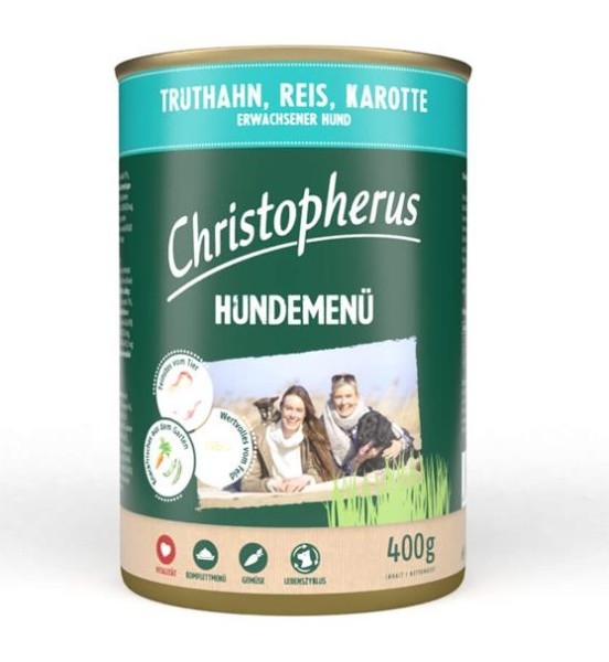 Christopherus Hundemenü mit Truthahn, Reis, Karotte 6 x 400g Hundefutter